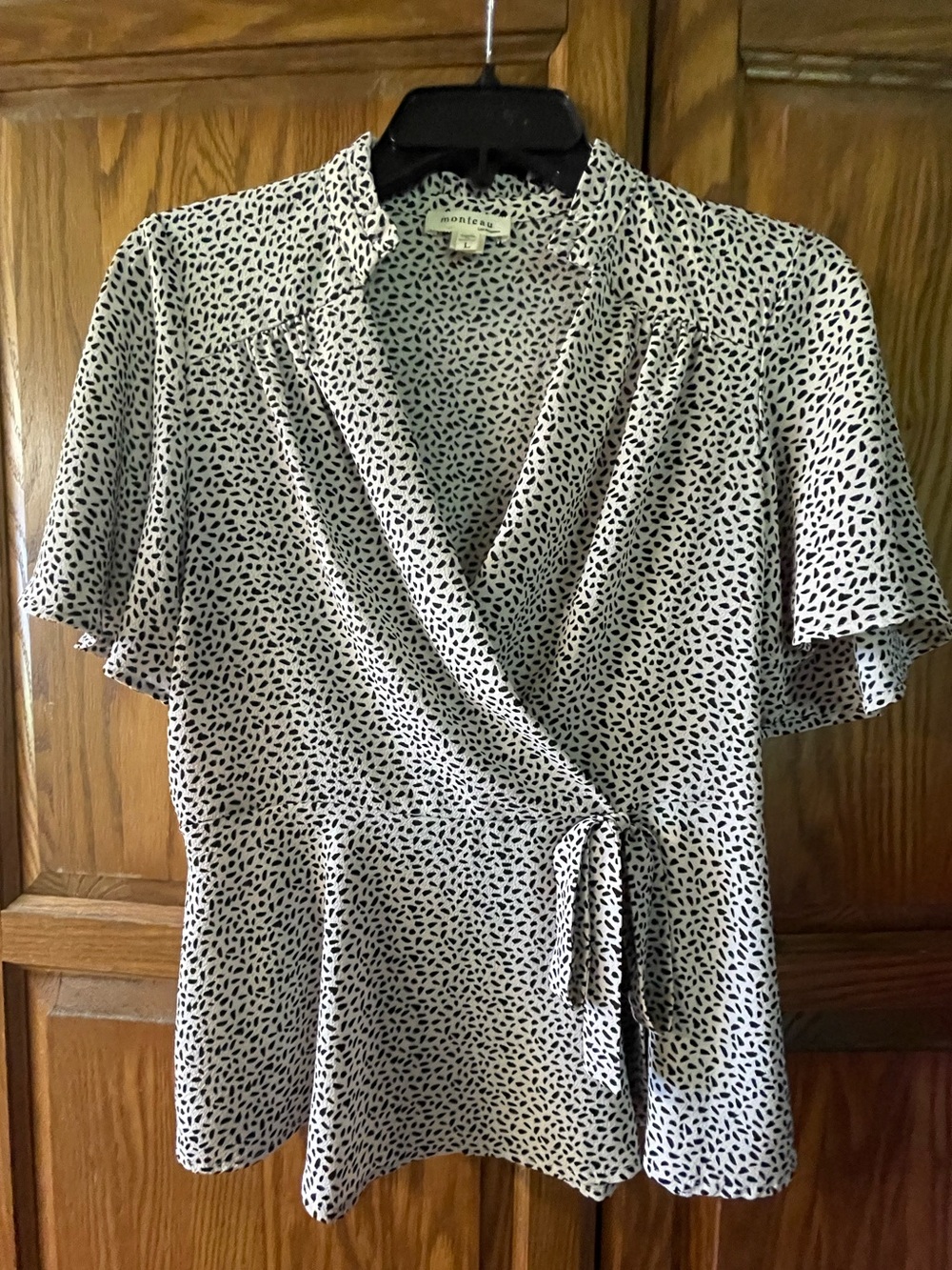 Monteau Cream and Black Printed Wrap Blouse